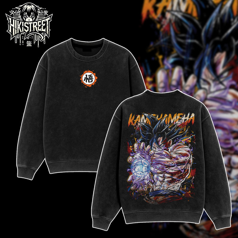 [HIKISTREET] Vintage Goku Kamekameha Acid Washed T-Shirt, Dragon Ball Merch, Anime Washed Oversized Tee, Aesthetic Anime Streetwear Gift