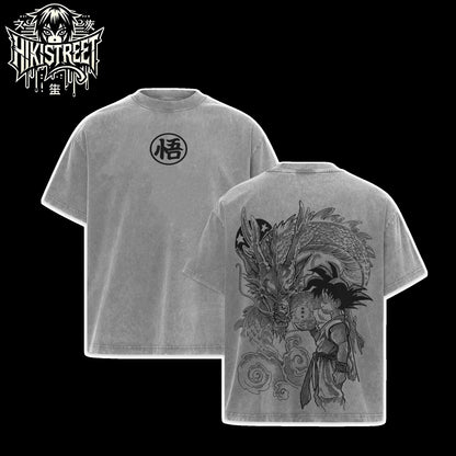[HIKISTREET] Vintage Kid Son Goku Acid Washed T-Shirt, Dragon Ball Merch, Anime Washed Oversized Tee, Aesthetic Anime Streetwear Gift