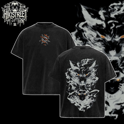 [HIKISTREET] Vintage Naruto x Kurama Acid Washed T-Shirt, Naruto Merch, Anime Washed Oversized Tee, Aesthetic Anime Streetwear Gift