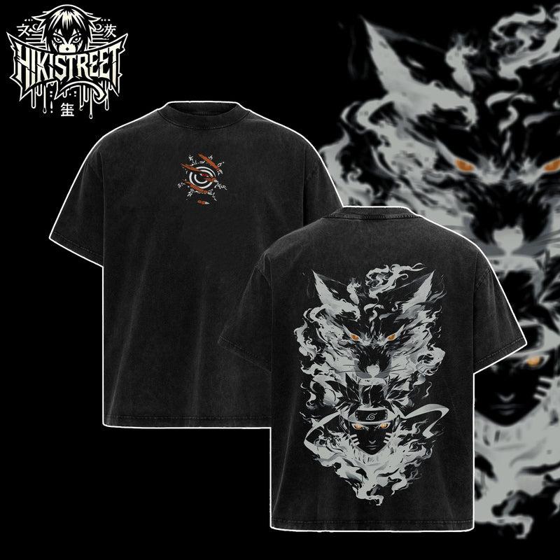 [HIKISTREET] Vintage Naruto x Kurama Acid Washed T-Shirt, Naruto Merch, Anime Washed Oversized Tee, Aesthetic Anime Streetwear Gift