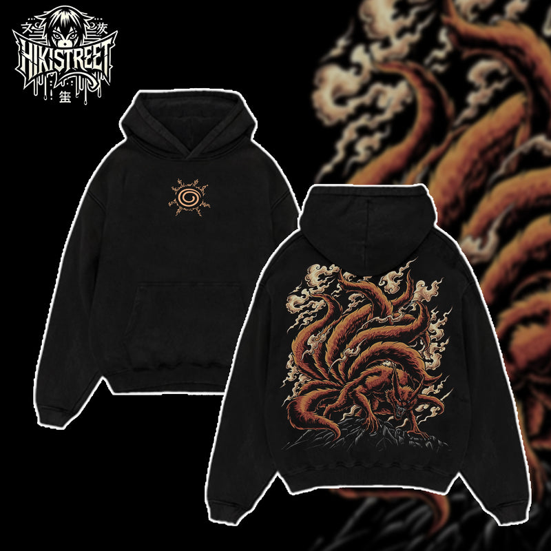 [HIKISTREET] Vintage Kurama The Nine Tails Acid Washed T-Shirt, Naruto Merch, Anime Washed Oversized Tee, Aesthetic Anime Streetwear Gift