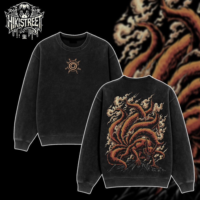 [HIKISTREET] Vintage Kurama The Nine Tails Acid Washed T-Shirt, Naruto Merch, Anime Washed Oversized Tee, Aesthetic Anime Streetwear Gift