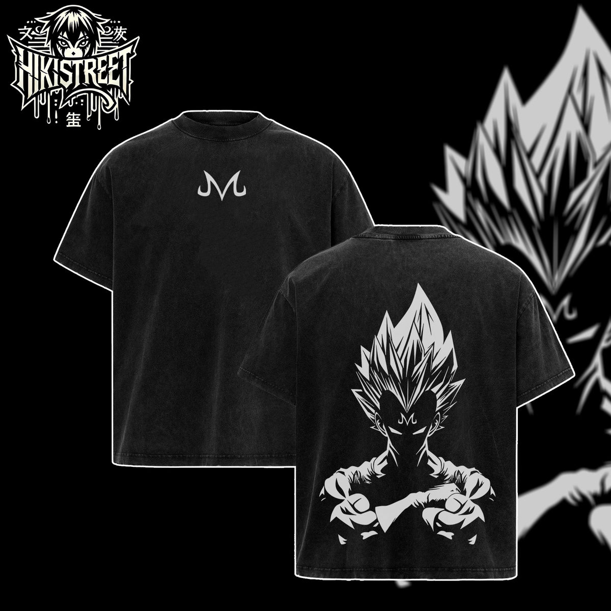 [HIKISTREET] Vintage Majin Vegeta V2 Acid Washed T-Shirt, Dragon Ball Merch, Anime Washed Oversized Tee, Aesthetic Anime Streetwear Gift