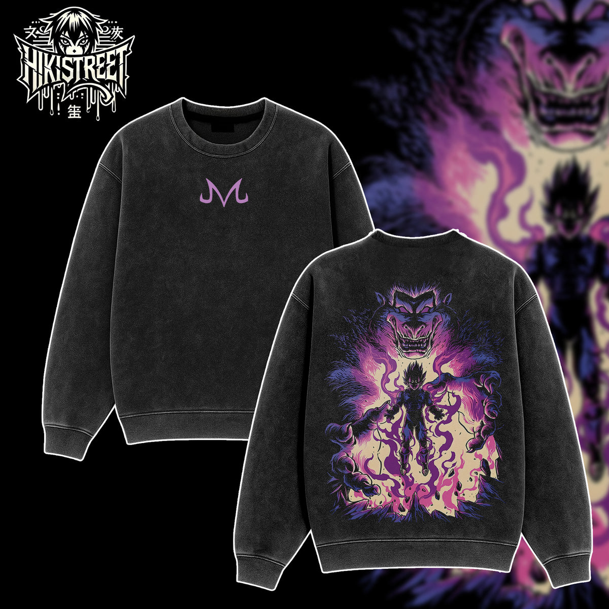 [HIKISTREET] Vintage Majin Vegeta Acid Washed T-Shirt, Dragon Ball Merch, Anime Washed Oversized Tee, Aesthetic Anime Streetwear Gift