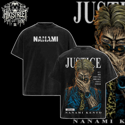 [HIKISTREET] Vintage Kento Nanami Acid Washed T-Shirt, Jujutsu Kaisen Merch, Anime Washed Oversized Tee, Aesthetic Anime Streetwear Gift