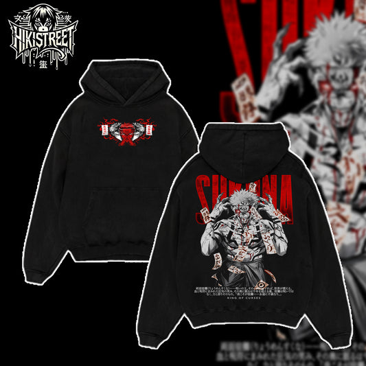 [HIKISTREET] Vintage Sukuna King Of Curses Acid Washed T-Shirt, Jujutsu Kaisen Merch, Anime Washed Oversized Tee, Aesthetic Anime Streetwear Gift
