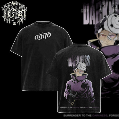 [HIKISTREET] Vintage Uchiha Obito Acid Washed T-Shirt, Naruto Merch, Anime Washed Oversized Tee, Aesthetic Anime Streetwear Gift