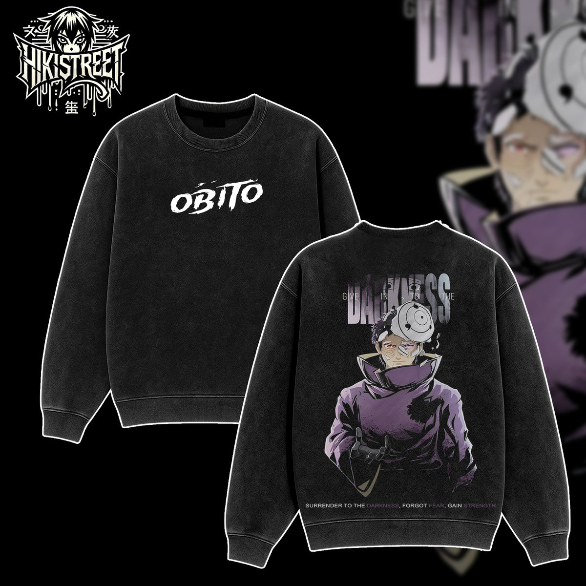 [HIKISTREET] Vintage Uchiha Obito Acid Washed T-Shirt, Naruto Merch, Anime Washed Oversized Tee, Aesthetic Anime Streetwear Gift