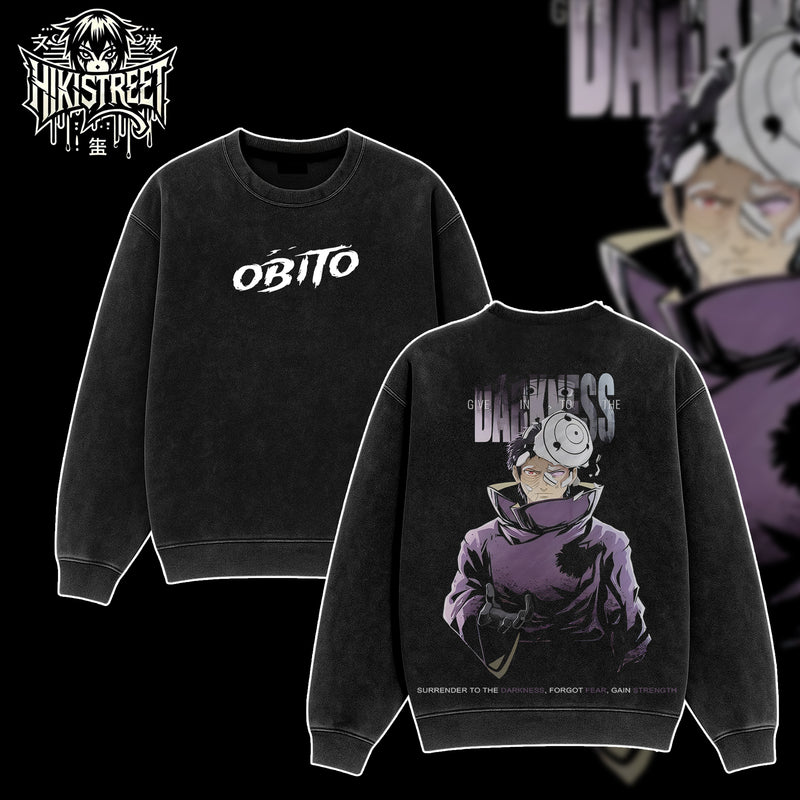 [HIKISTREET] Vintage Uchiha Obito Acid Washed T-Shirt, Naruto Merch, Anime Washed Oversized Tee, Aesthetic Anime Streetwear Gift