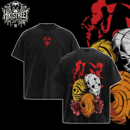 [HIKISTREET] Vintage Obito Mask Acid Washed T-Shirt, Naruto Merch, Anime Washed Oversized Tee, Aesthetic Anime Streetwear Gift
