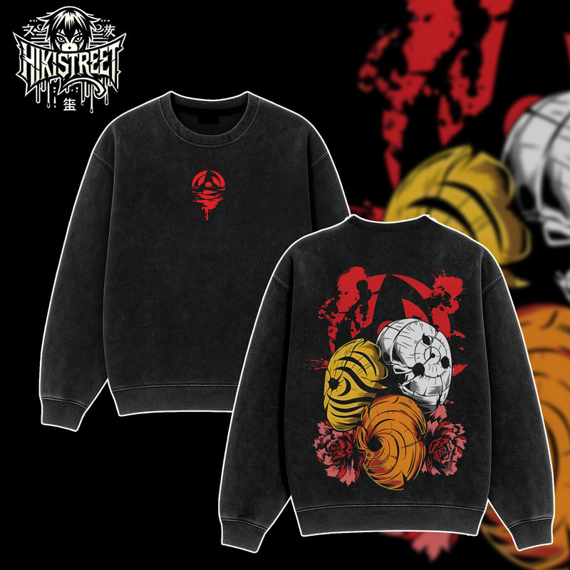 [HIKISTREET] Vintage Obito Mask Acid Washed T-Shirt, Naruto Merch, Anime Washed Oversized Tee, Aesthetic Anime Streetwear Gift
