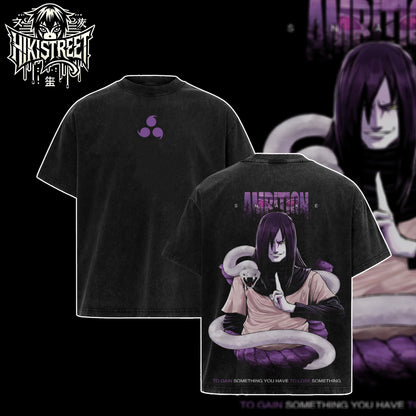 [HIKISTREET] Vintage Orochimaru Acid Washed T-Shirt, Naruto Merch, Anime Washed Oversized Tee, Aesthetic Anime Streetwear Gift