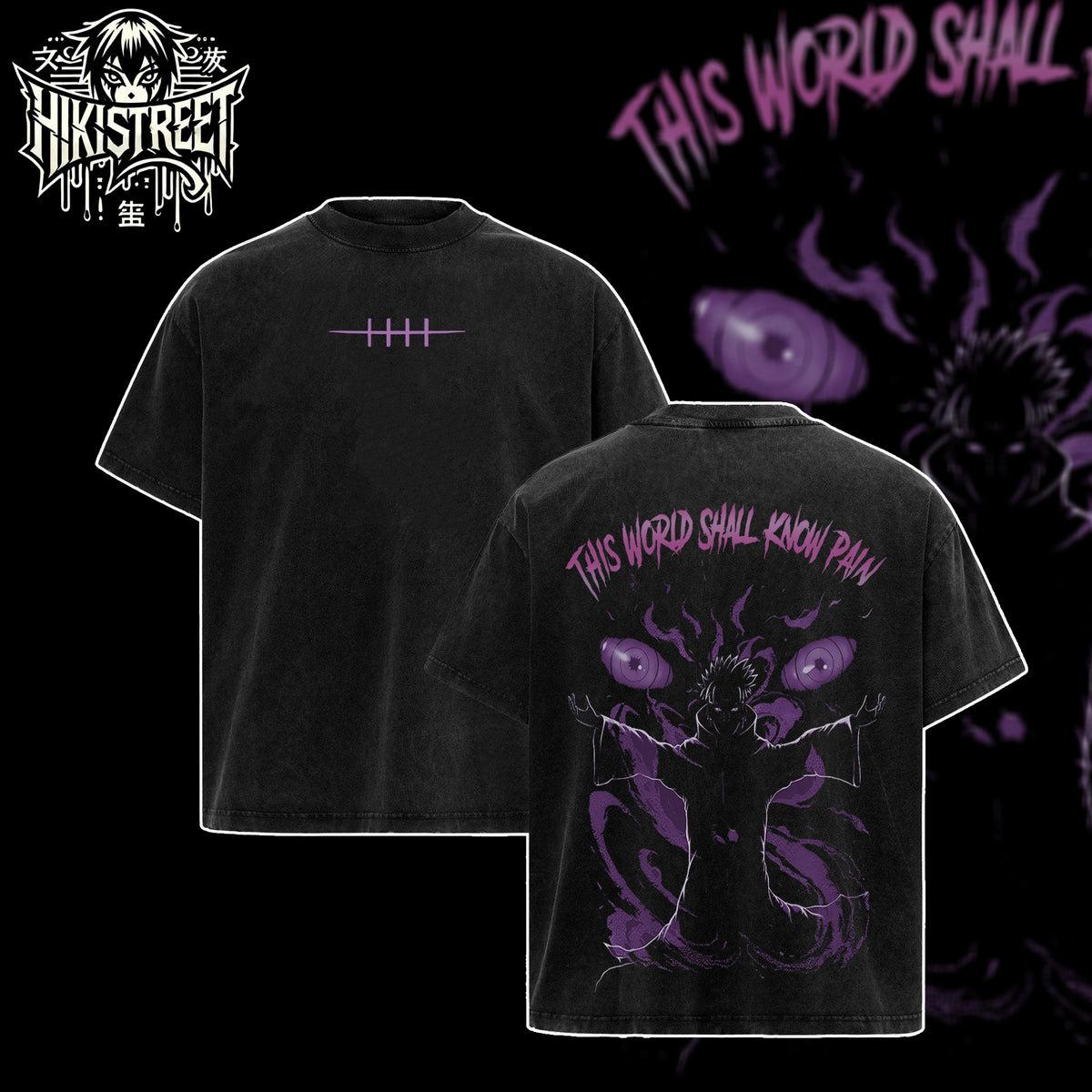 [HIKISTREET] Vintage Pain V2 Acid Washed T-Shirt, Naruto Merch, Anime Washed Oversized Tee, Aesthetic Anime Streetwear Gift