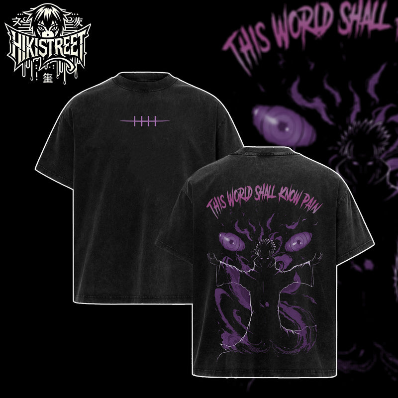 [HIKISTREET] Vintage Pain V2 Acid Washed T-Shirt, Naruto Merch, Anime Washed Oversized Tee, Aesthetic Anime Streetwear Gift