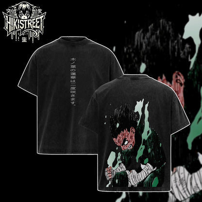 [HIKISTREET] Vintage Rock Lee Acid Washed T-Shirt, Naruto Merch, Anime Washed Oversized Tee, Aesthetic Anime Streetwear Gift