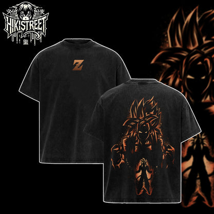 [HIKISTREET] Vintage Goku Saiyan 4 Form Acid Washed T-Shirt, Dragon Ball Merch, Anime Washed Oversized Tee, Aesthetic Anime Streetwear Gift