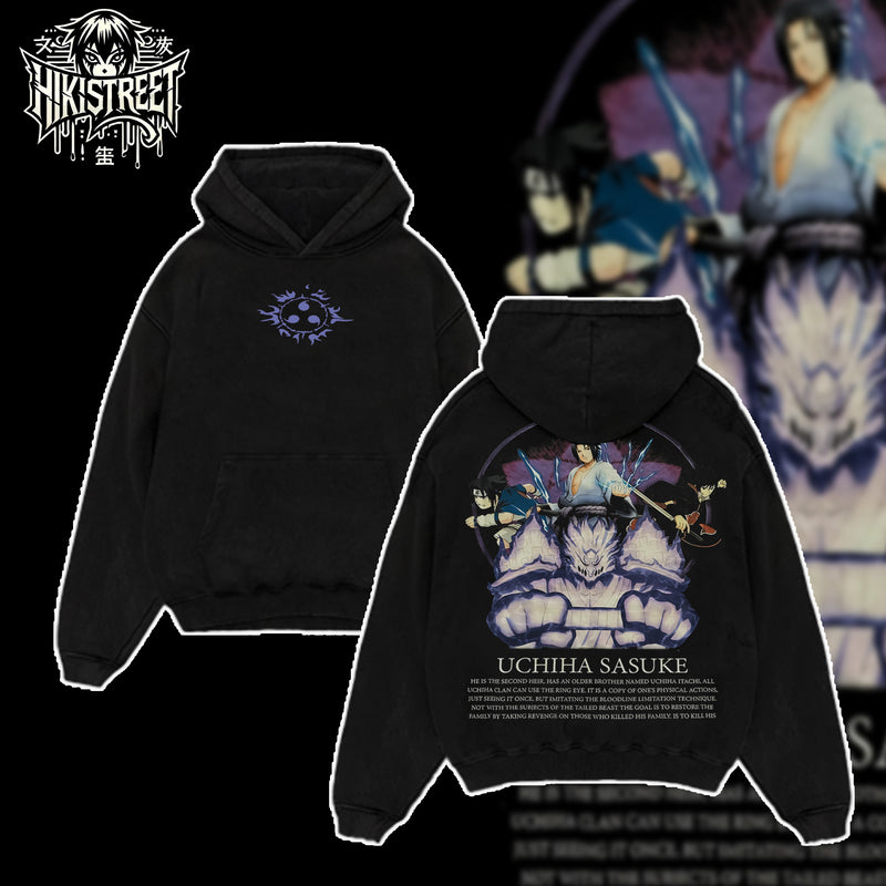 [HIKISTREET] Vintage Uchiha Sasuke V2 Acid Washed T-Shirt, Naruto Merch, Anime Washed Oversized Tee, Aesthetic Anime Streetwear Gift
