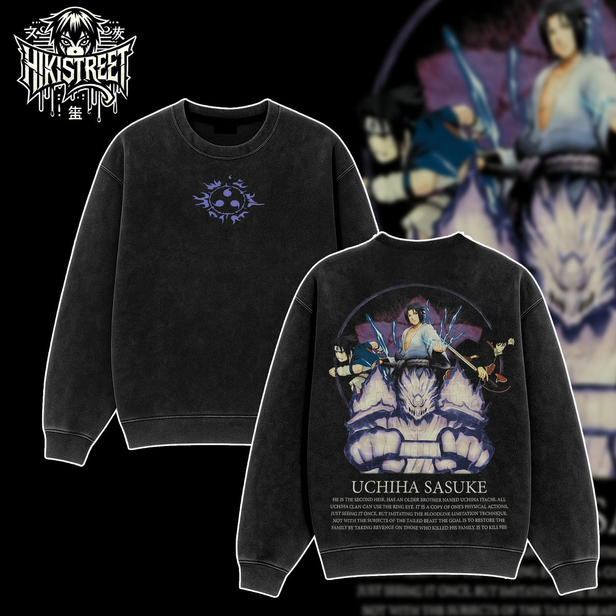[HIKISTREET] Vintage Uchiha Sasuke V2 Acid Washed T-Shirt, Naruto Merch, Anime Washed Oversized Tee, Aesthetic Anime Streetwear Gift