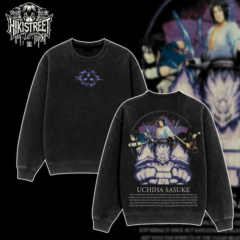[HIKISTREET] Vintage Uchiha Sasuke V2 Acid Washed T-Shirt, Naruto Merch, Anime Washed Oversized Tee, Aesthetic Anime Streetwear Gift