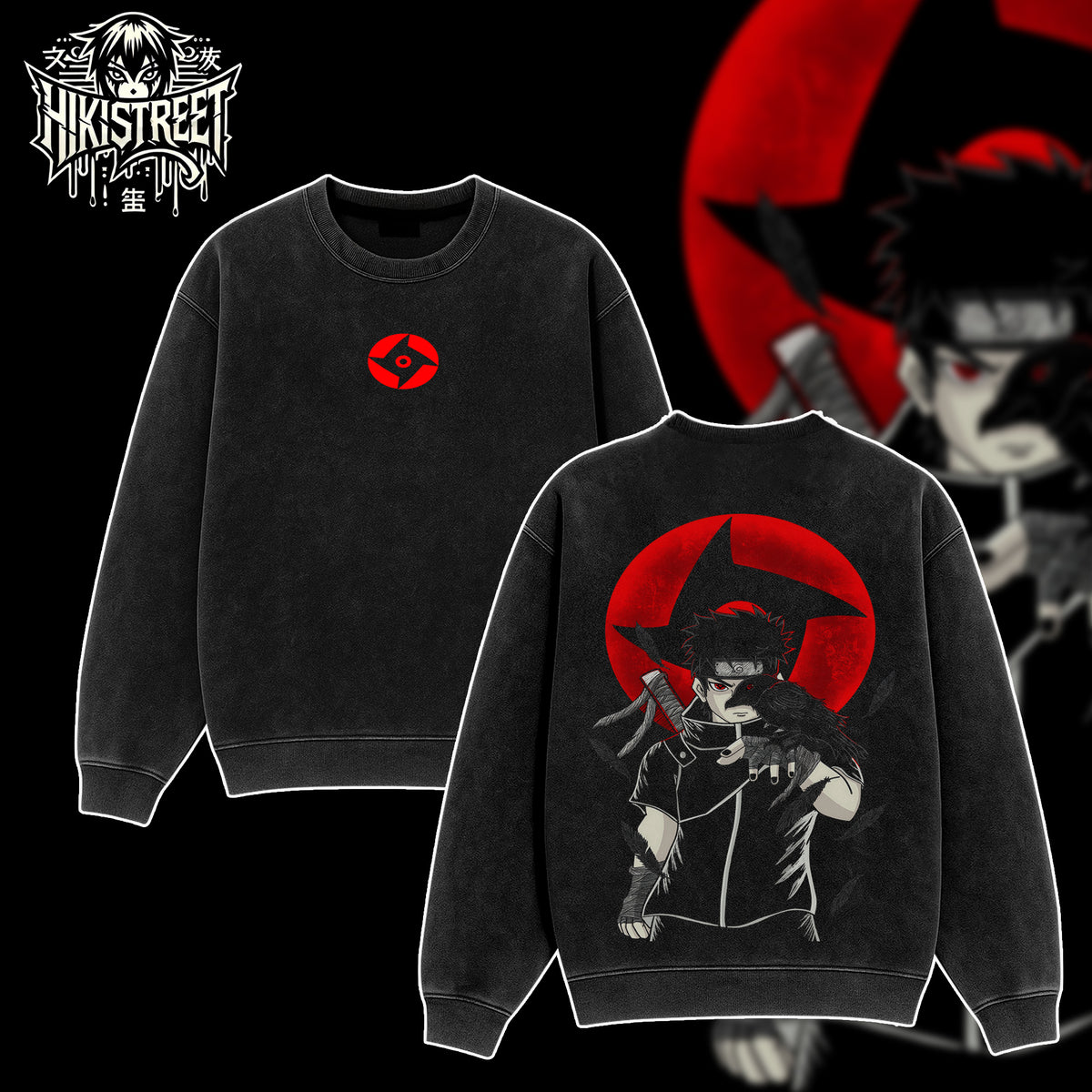 [HIKISTREET] Vintage Uchiha Shisui Acid Washed T-Shirt, Naruto Merch, Anime Washed Oversized Tee, Aesthetic Anime Streetwear Gift