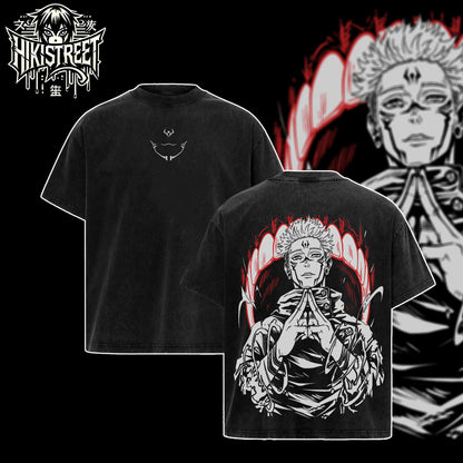 [HIKISTREET] Vintage Ryomen Sukuna Acid Washed T-Shirt, Jujutsu Kaisen Merch, Anime Washed Oversized Tee, Aesthetic Anime Streetwear Gift