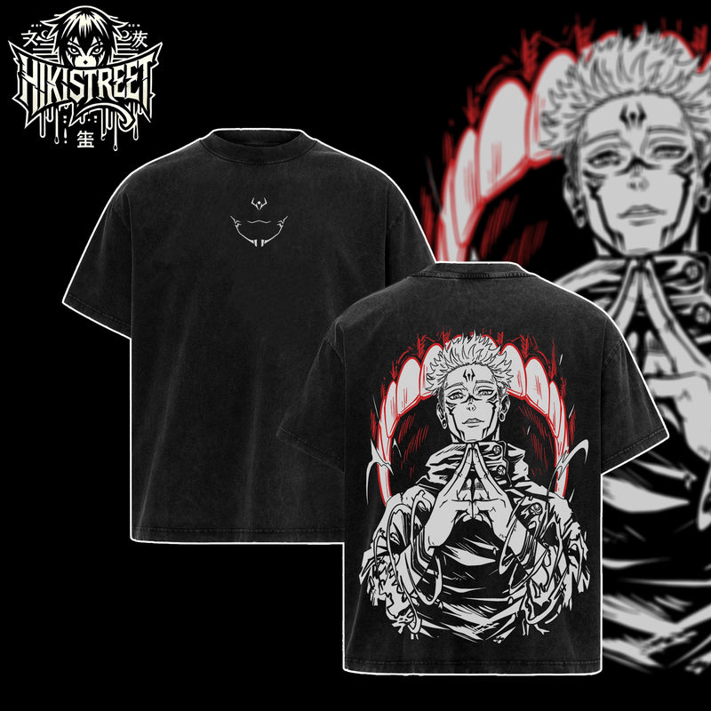 [HIKISTREET] Vintage Ryomen Sukuna Acid Washed T-Shirt, Jujutsu Kaisen Merch, Anime Washed Oversized Tee, Aesthetic Anime Streetwear Gift