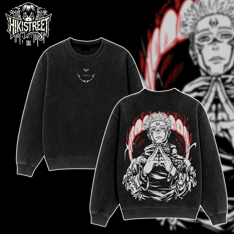 [HIKISTREET] Vintage Ryomen Sukuna Acid Washed T-Shirt, Jujutsu Kaisen Merch, Anime Washed Oversized Tee, Aesthetic Anime Streetwear Gift