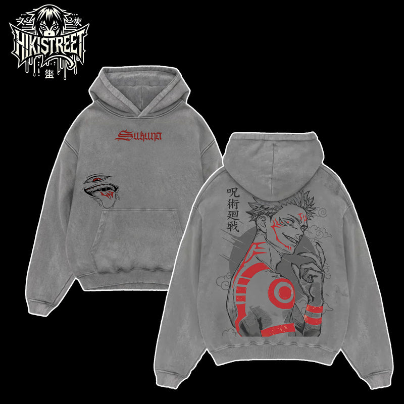 [HIKISTREET] Vintage Ryomen Sukuna The King Of Curses Acid Washed T-Shirt, Jujutsu Kaisen Merch, Anime Washed Oversized Tee, Aesthetic Anime Streetwear Gift
