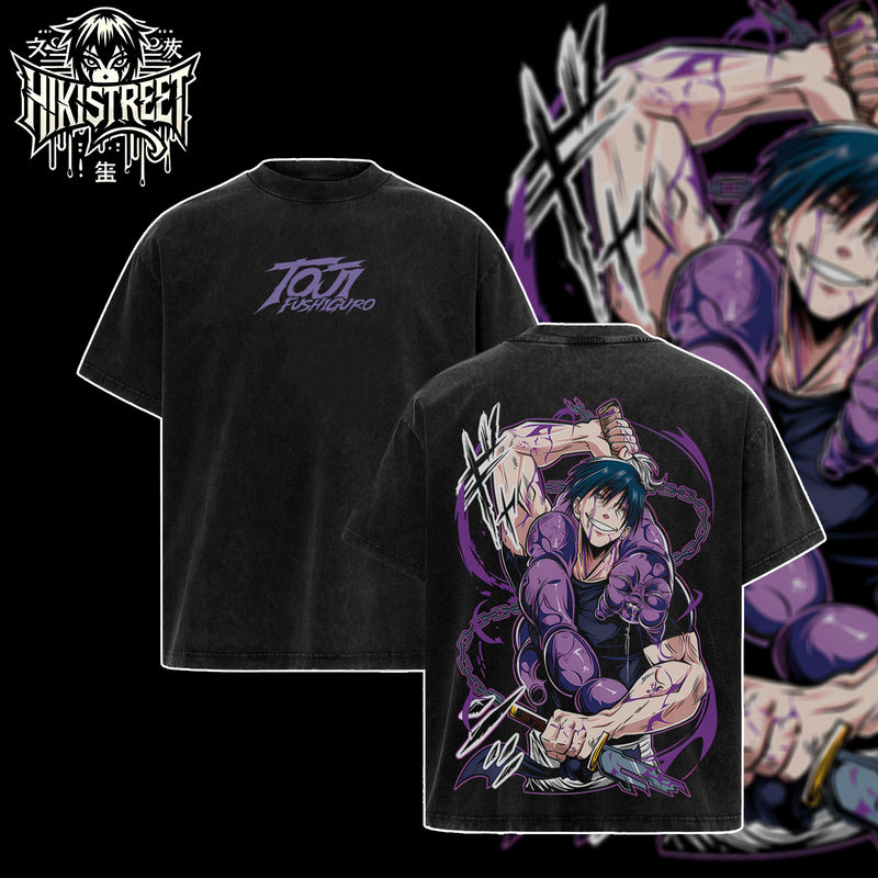 [HIKISTREET] Vintage Toji Fushiguro Acid Washed T-Shirt, Jujutsu Kaisen Merch, Anime Washed Oversized Tee, Aesthetic Anime Streetwear Gift