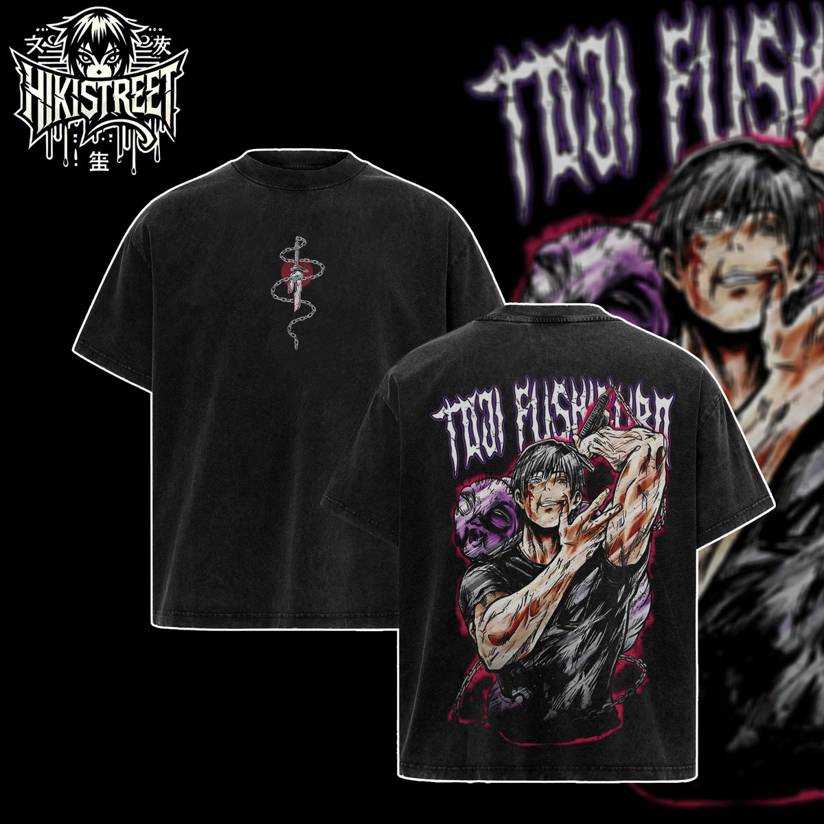 [HIKISTREET] Vintage Toji Fushiguro V2 Acid Washed T-Shirt, Jujutsu Kaisen Merch, Anime Washed Oversized Tee, Aesthetic Anime Streetwear Gift