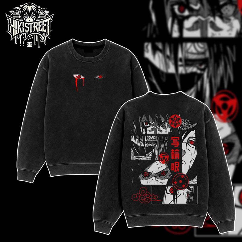 [HIKISTREET] Vintage Uchiha Clan Acid Washed T-Shirt, Naruto Merch, Anime Washed Oversized Tee, Aesthetic Anime Streetwear Gift