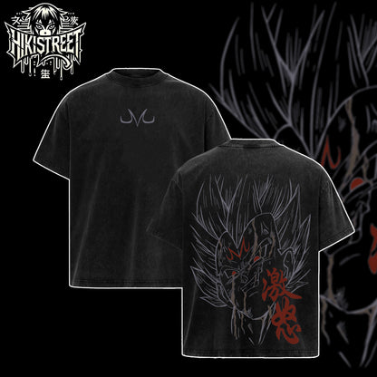 [HIKISTREET] Vintage Majin Vegeta V3 Acid Washed T-Shirt, Dragon Ball Merch, Anime Washed Oversized Tee, Aesthetic Anime Streetwear Gift