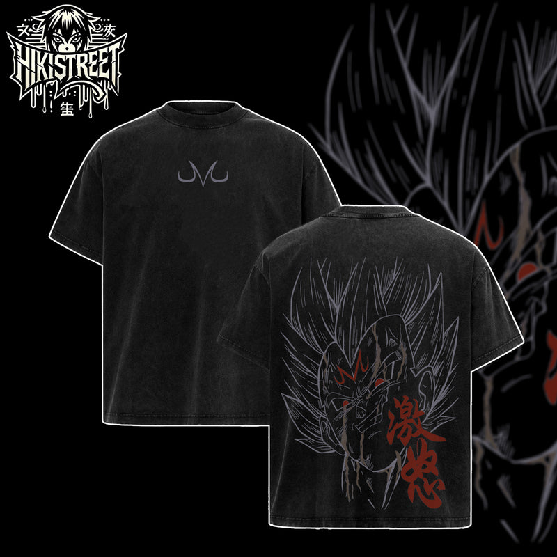 [HIKISTREET] Vintage Majin Vegeta V3 Acid Washed T-Shirt, Dragon Ball Merch, Anime Washed Oversized Tee, Aesthetic Anime Streetwear Gift
