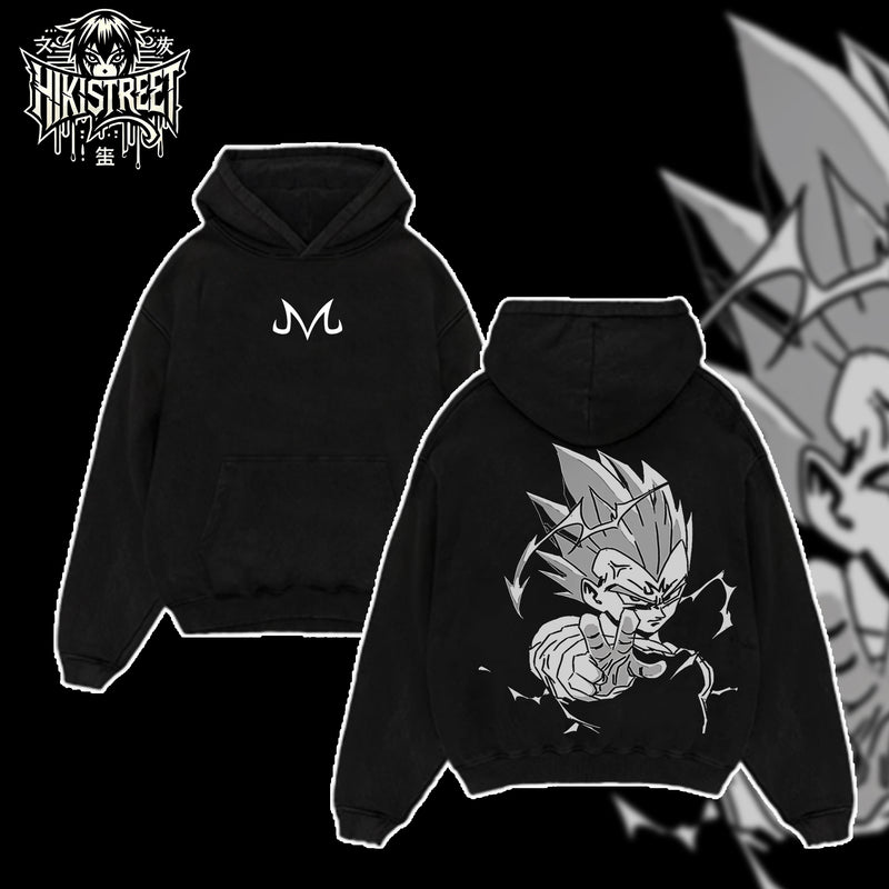 [HIKISTREET] Vintage Majin Vegeta V4 Acid Washed T-Shirt, Dragon Ball Merch, Anime Washed Oversized Tee, Aesthetic Anime Streetwear Gift