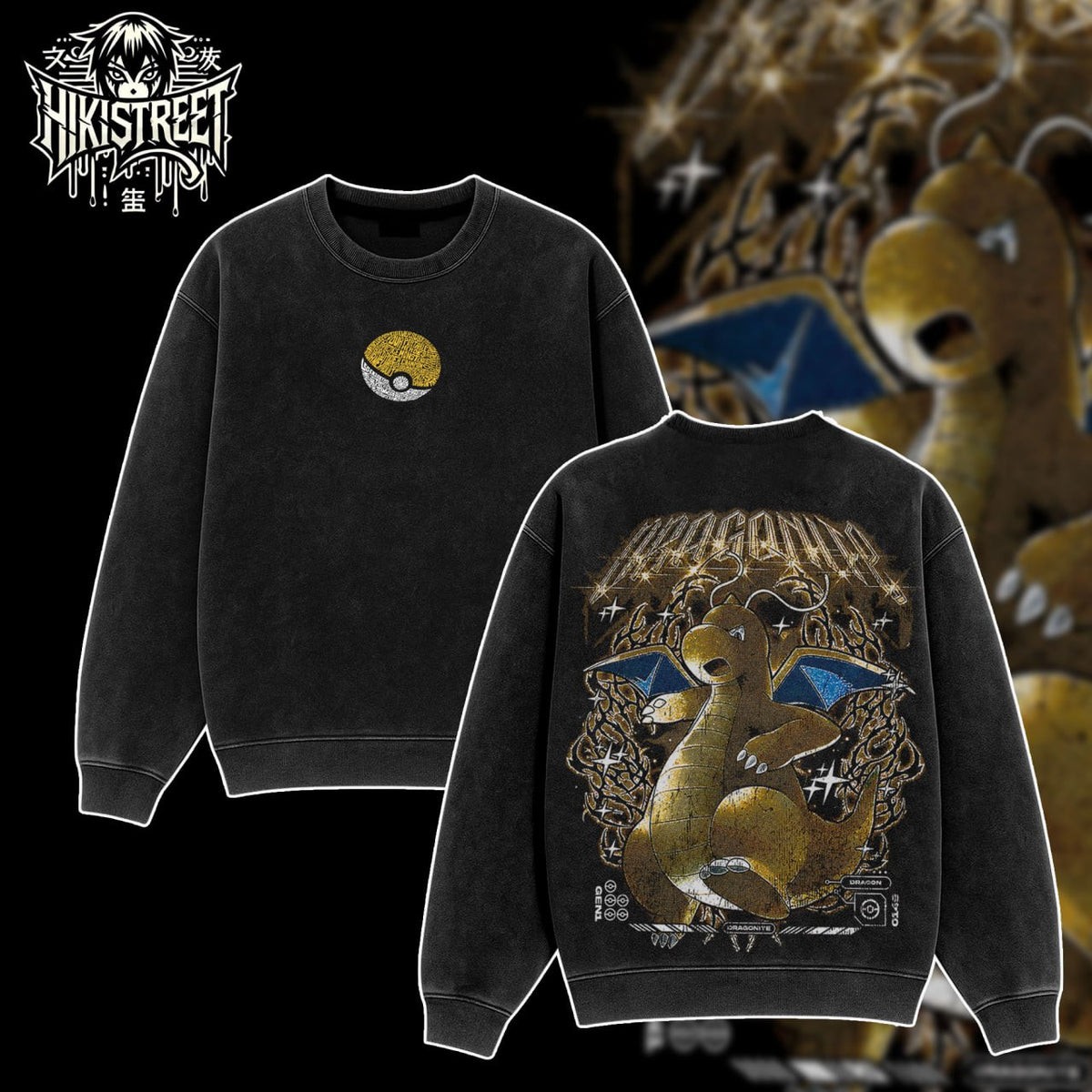 [HIKISTREET] Vintage Dragonite Acid Washed T-Shirt, Pokemon Merch, Anime Washed Oversized Tee, Aesthetic Anime Streetwear Gift