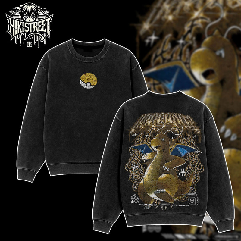 [HIKISTREET] Vintage Dragonite Acid Washed T-Shirt, Pokemon Merch, Anime Washed Oversized Tee, Aesthetic Anime Streetwear Gift