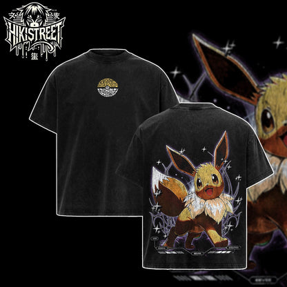 [HIKISTREET] Vintage Eevee Acid Washed T-Shirt, Pokemon Merch, Anime Washed Oversized Tee, Aesthetic Anime Streetwear Gift