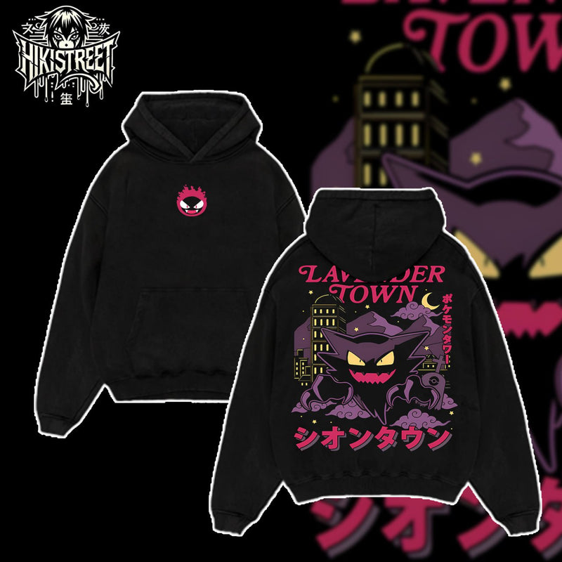 [HIKISTREET] Vintage Gengar Lavender Town Acid Washed T-Shirt, Pokemon Merch, Anime Washed Oversized Tee, Aesthetic Anime Streetwear Gift