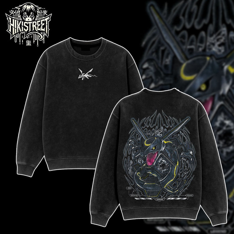 [HIKISTREET] Vintage Shiny Rayquaza Acid Washed T-Shirt, Pokemon Merch, Anime Washed Oversized Tee, Aesthetic Anime Streetwear Gift