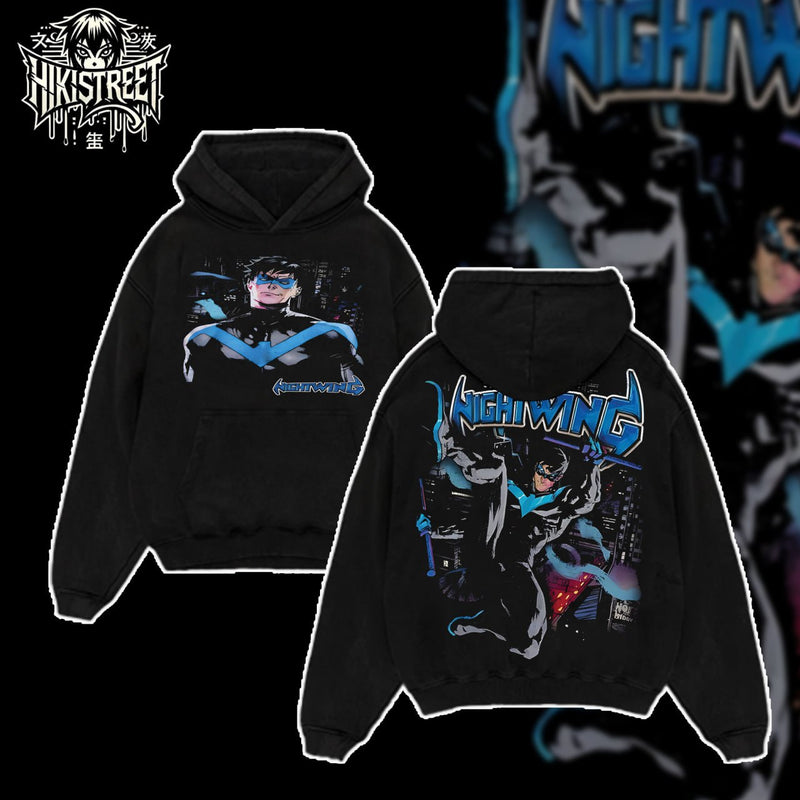 [HIKISTREET] Vintage Nightwing Acid Washed T-Shirt, DC Merch, Comics Washed Oversized Tee, Aesthetic Comics Streetwear Gift