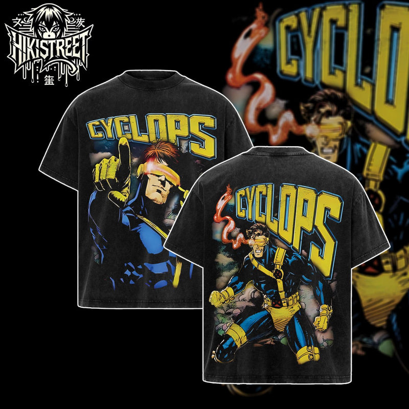 [HIKISTREET] Vintage Cyclops V2 Acid Washed T-Shirt, MCU Merch, Comics Washed Oversized Tee, Aesthetic Comics Streetwear Gift