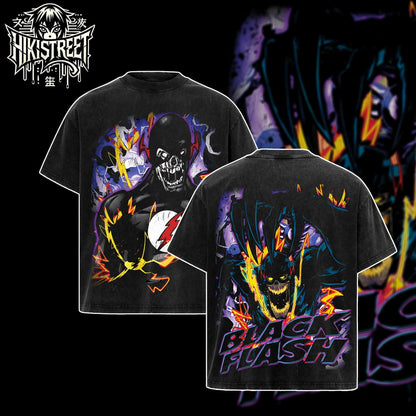 [HIKISTREET] Vintage Black Flash Acid Washed T-Shirt, DC Merch, Comics Washed Oversized Tee, Aesthetic Comics Streetwear Gift