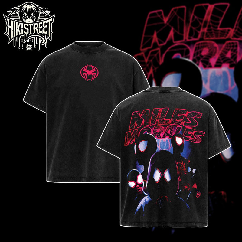 [HIKISTREET] Vintage Miles Morales Acid Washed T-Shirt, MCU Merch, Comics Washed Oversized Tee, Aesthetic Comics Streetwear Gift