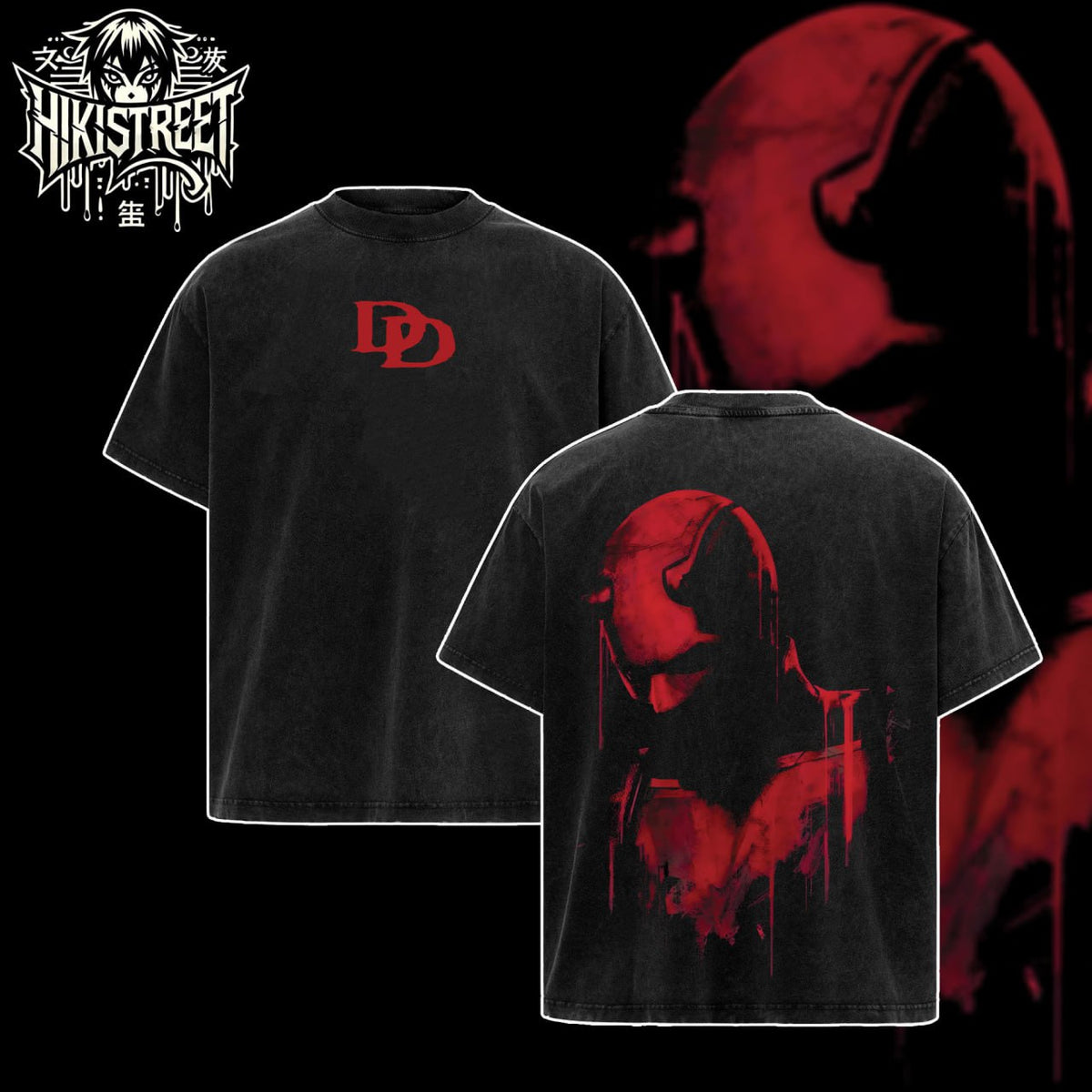 [HIKISTREET] Vintage Daredevil V2 Acid Washed T-Shirt, MCU Merch, Comics Washed Oversized Tee, Aesthetic Comics Streetwear Gift