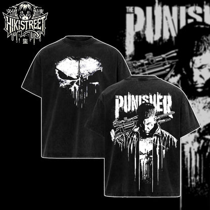 [HIKISTREET] Vintage Punisher Acid Washed T-Shirt, MCU Merch, Comics Washed Oversized Tee, Aesthetic Comics Streetwear Gift