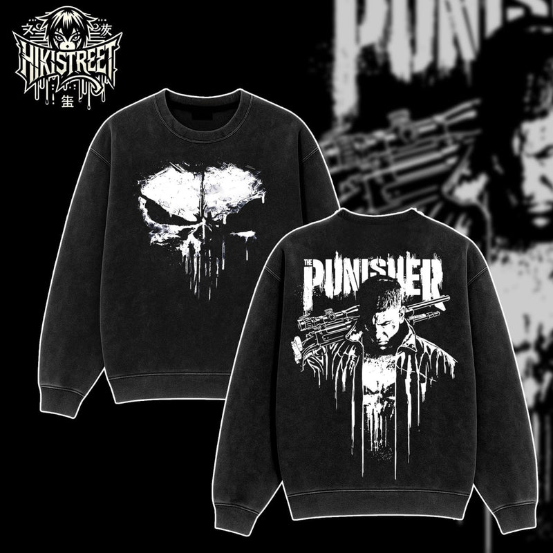 [HIKISTREET] Vintage Punisher Acid Washed T-Shirt, MCU Merch, Comics Washed Oversized Tee, Aesthetic Comics Streetwear Gift