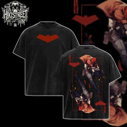 [HIKISTREET] Vintage Red Hood Acid Washed T-Shirt, DC Merch, Comics Washed Oversized Tee, Aesthetic Comics Streetwear Gift