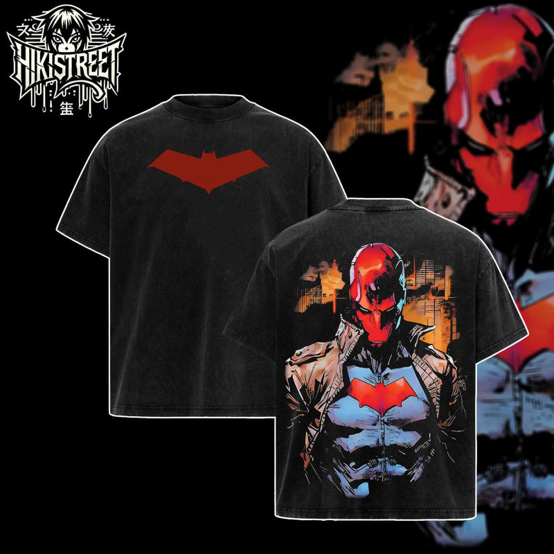 [HIKISTREET] Vintage Red Hood V2 Acid Washed T-Shirt, DC Merch, Comics Washed Oversized Tee, Aesthetic Comics Streetwear Gift