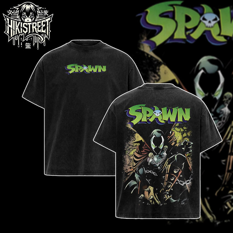[HIKISTREET] Vintage Spawn Acid Washed T-Shirt, DC Merch, Comics Washed Oversized Tee, Aesthetic Comics Streetwear Gift
