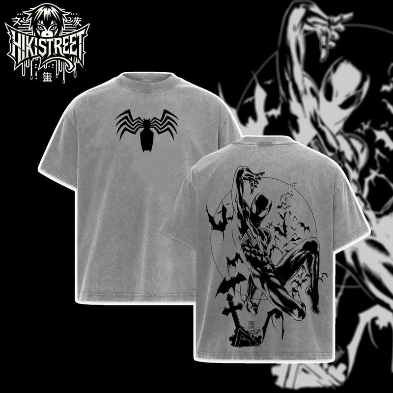 [HIKISTREET] Vintage Symbonite Spider Man Acid Washed T-Shirt, MCU Merch, Comics Washed Oversized Tee, Aesthetic Comics Streetwear Gift